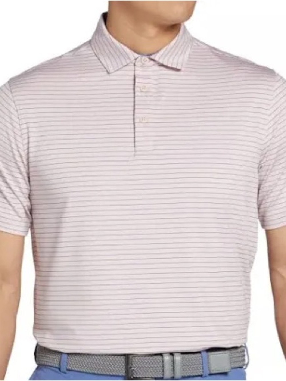 Walter Hagen Men's Light Pink/ Blue Thin-Striped Classic Performance Polo
